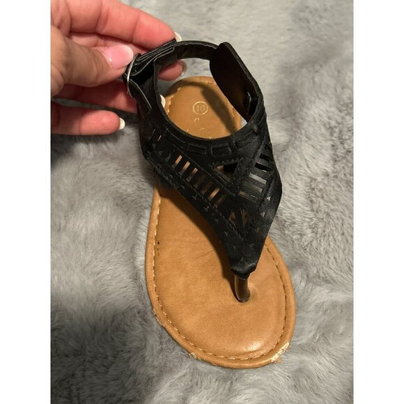 Jynx Toddler Girl 10 Black Tan Ankle Gladiator Buckle Sandals - Picture 4 of 9